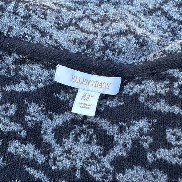 Ellen Tracy Cowl Neck Cardigan Size M Black & Gray Wool Blend Sweater Cozy Knit - Picture 7 of 10